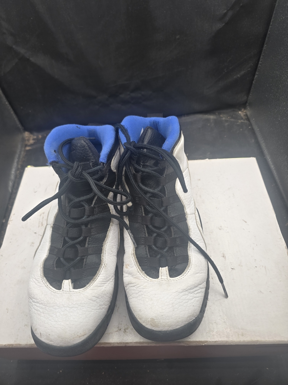 Kids White and Black Athletic Sneakers with Blue Lining